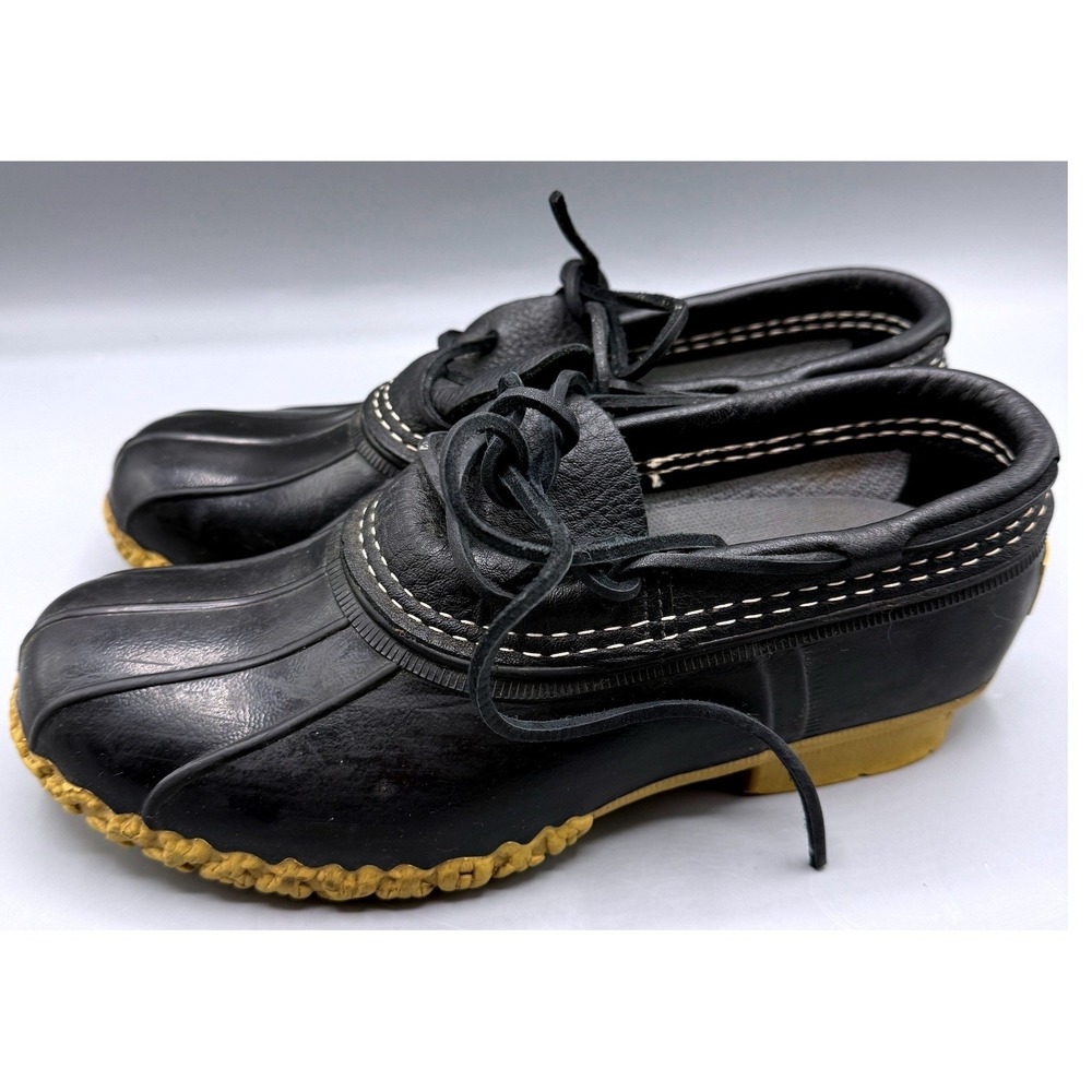 LL Bean Boots Rubber Moc Womens 7 M Black Gum Leather Duck Shoes 06009 USA Made - Picture 2 of 11